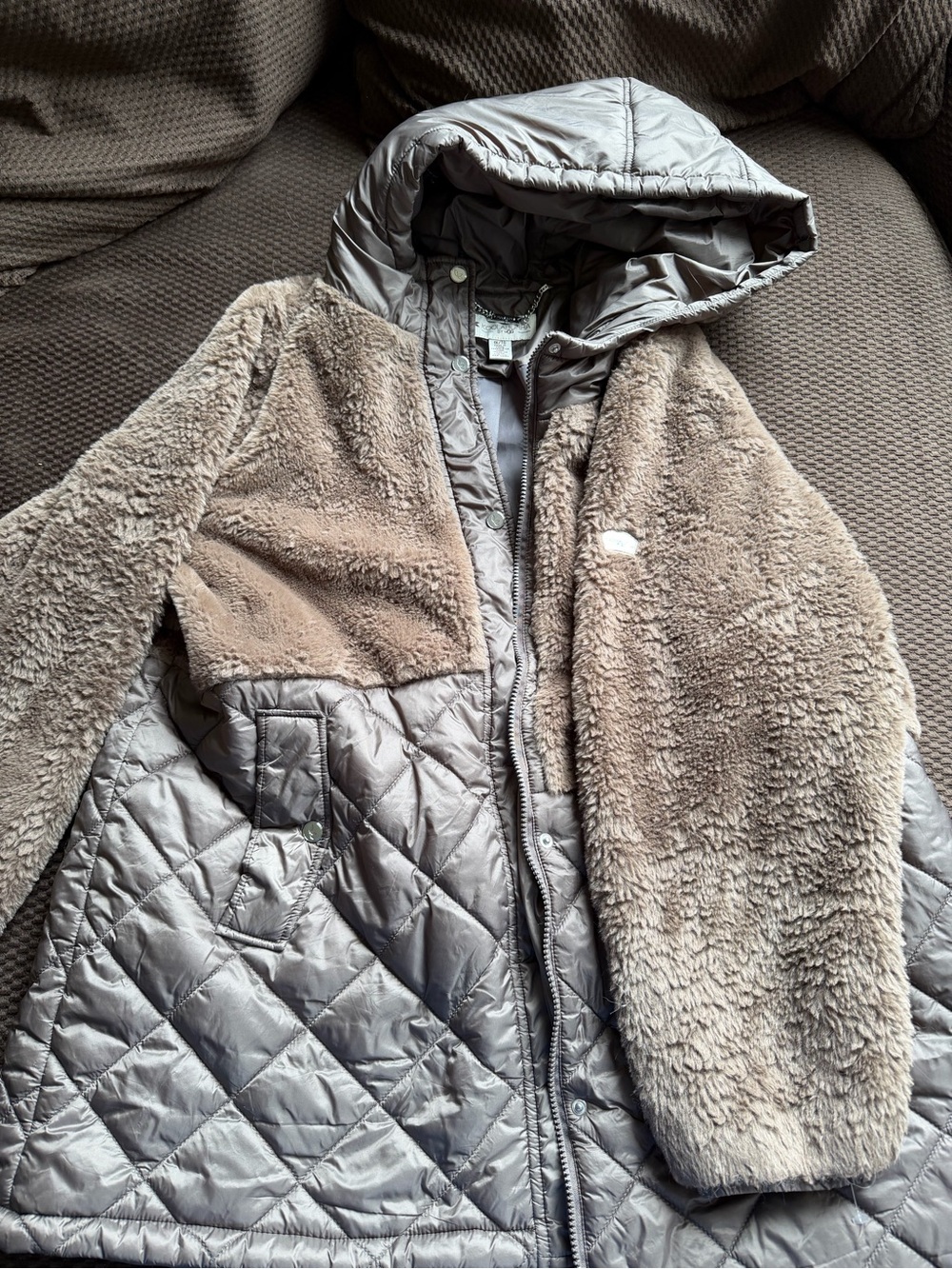 Koolaburra by UGG Brown Quilted and Faux-Sherpa Mixed-Media Puffer